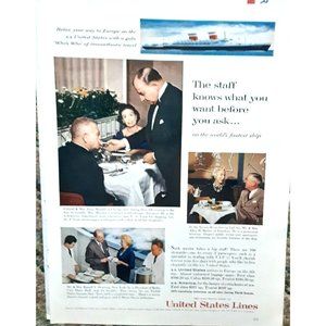 United States Lines S S United States Ship Europe 1961 Original Print Ad vintage